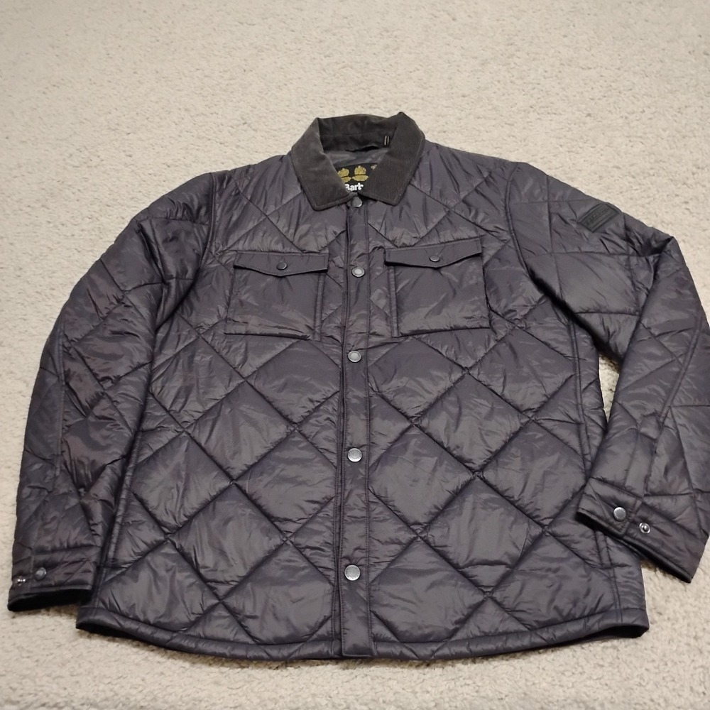 Barbour Quilted Shirt Jacket Mens XL Black Snap Designer Puffer Corduroy Collar